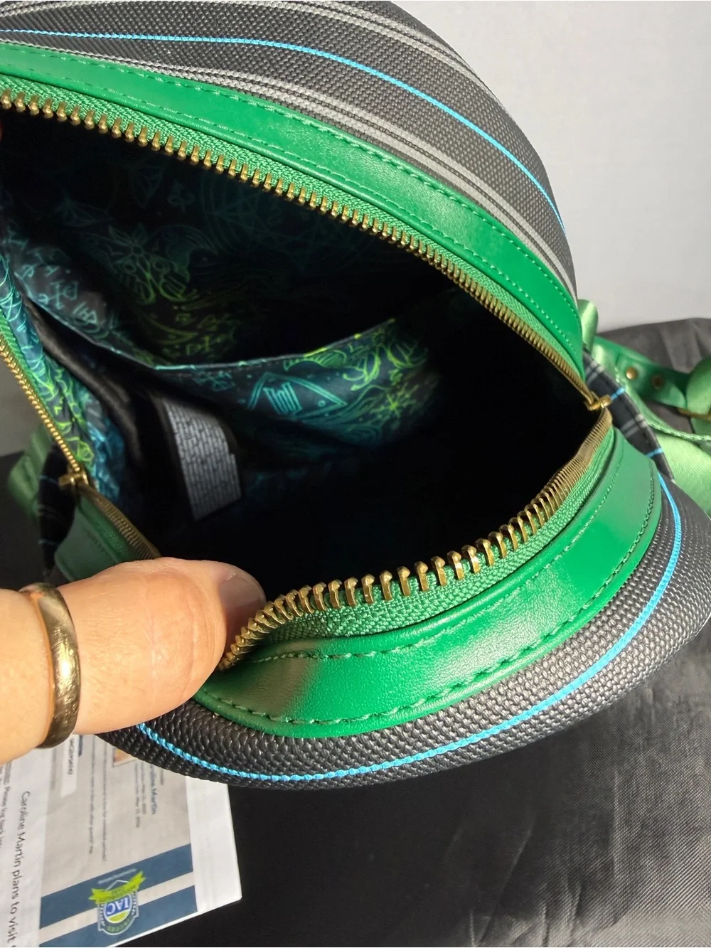 Loungefly Wicked Gray Mini Backpack with Green & Blue Accents